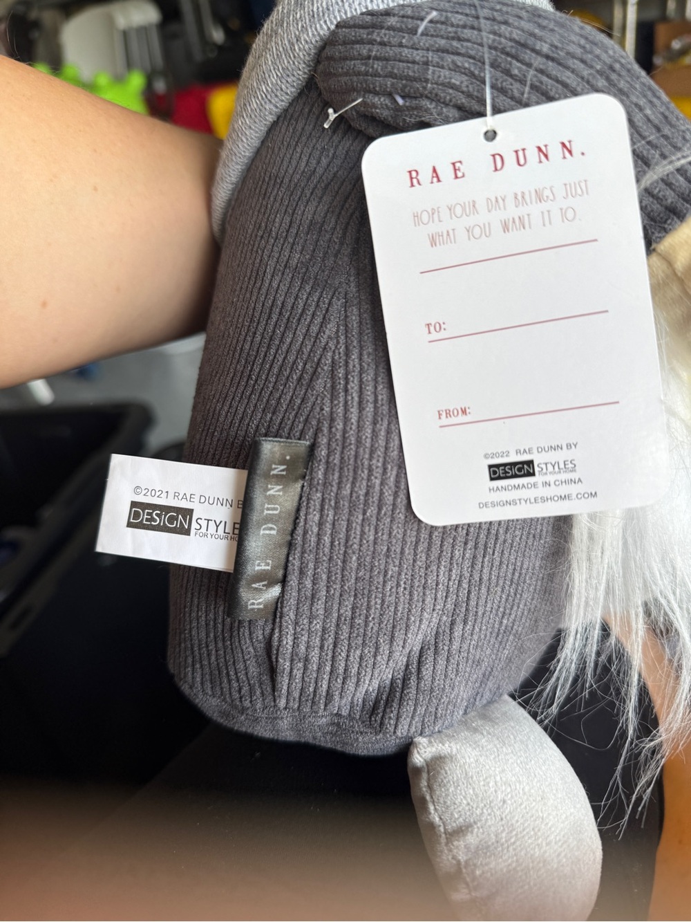 Rae Dunn Gray XOXO Gonk Doll Plush Hat with Heart Accents - Picture 3 of 4
